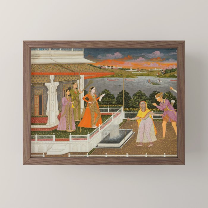 A blindfolded suitor is brought before a princess; verso/ scrolling floral vines 1755 Fayzullah Indian Miniature Painting  Mini Art Print