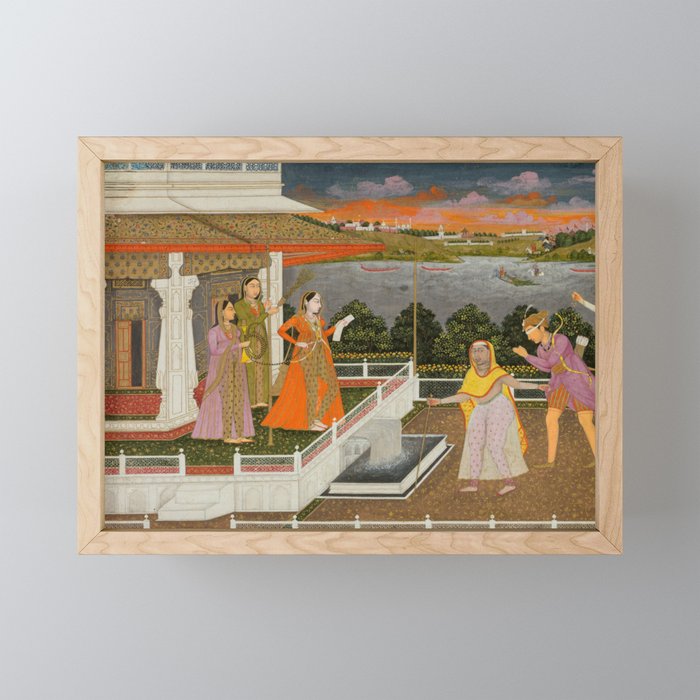 A blindfolded suitor is brought before a princess; verso/ scrolling floral vines 1755 Fayzullah Indian Miniature Painting  Mini Art Print