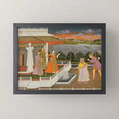A blindfolded suitor is brought before a princess; verso/ scrolling floral vines 1755 Fayzullah Indian Miniature Painting  Mini Art Print