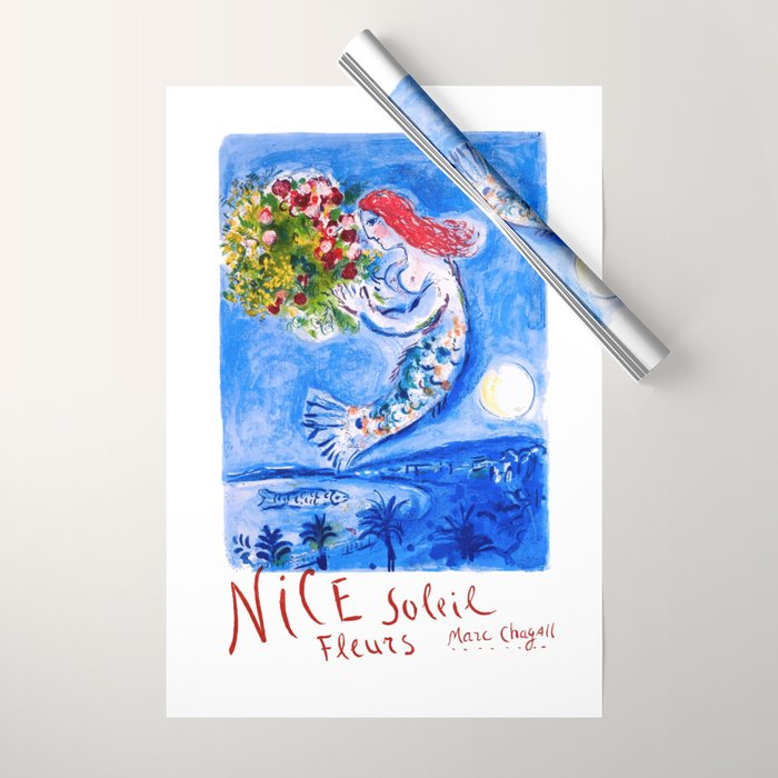 1962 FRANCE Marc Chagall Nice Soleil Fleurs Travel Poster Wrapping Paper
