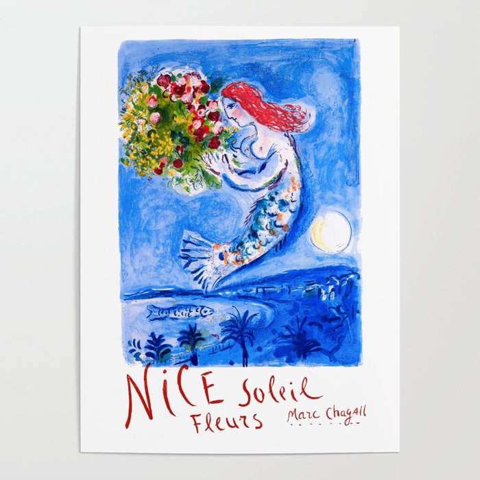 1962 FRANCE Marc Chagall Nice Soleil Fleurs Travel Poster Poster