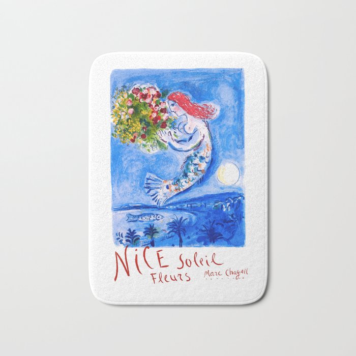 1962 FRANCE Marc Chagall Nice Soleil Fleurs Travel Poster Bath Mat