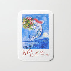 1962 FRANCE Marc Chagall Nice Soleil Fleurs Travel Poster Bath Mat