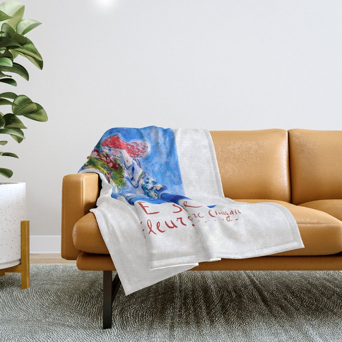 1962 FRANCE Marc Chagall Nice Soleil Fleurs Travel Poster Throw Blanket