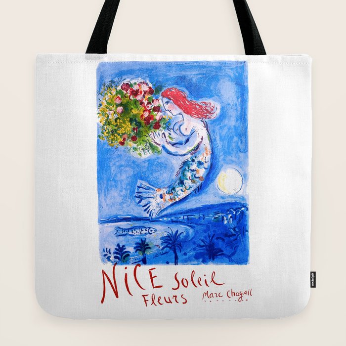 1962 FRANCE Marc Chagall Nice Soleil Fleurs Travel Poster Tote Bag