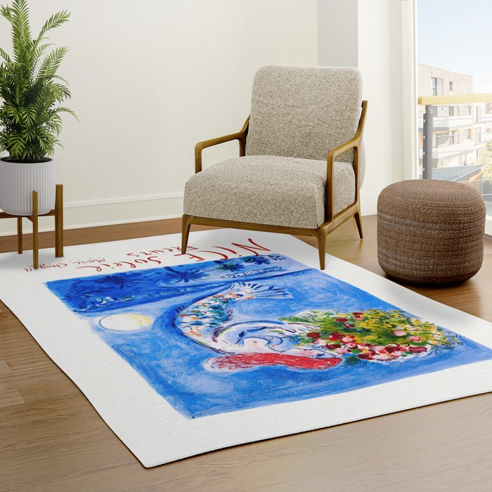 1962 FRANCE Marc Chagall Nice Soleil Fleurs Travel Poster Rug