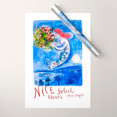 1962 FRANCE Marc Chagall Nice Soleil Fleurs Travel Poster Wrapping Paper