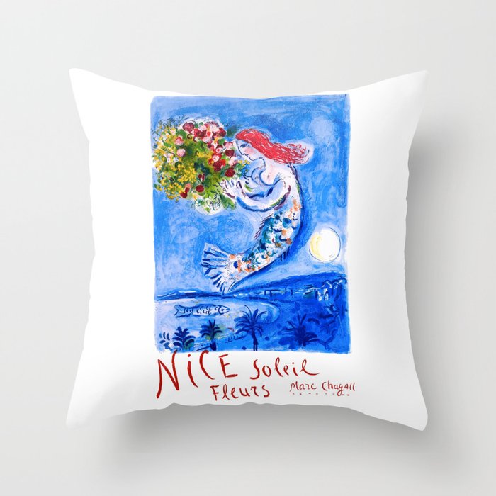 1962 FRANCE Marc Chagall Nice Soleil Fleurs Travel Poster Throw Pillow