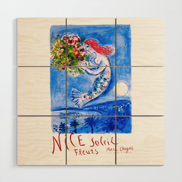 1962 FRANCE Marc Chagall Nice Soleil Fleurs Travel Poster Wood Wall Art