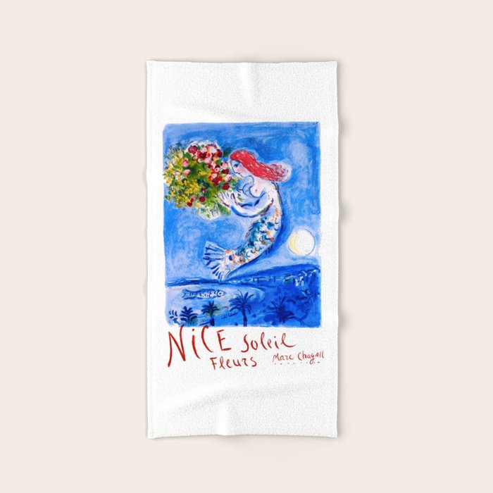 1962 FRANCE Marc Chagall Nice Soleil Fleurs Travel Poster Bath Towel
