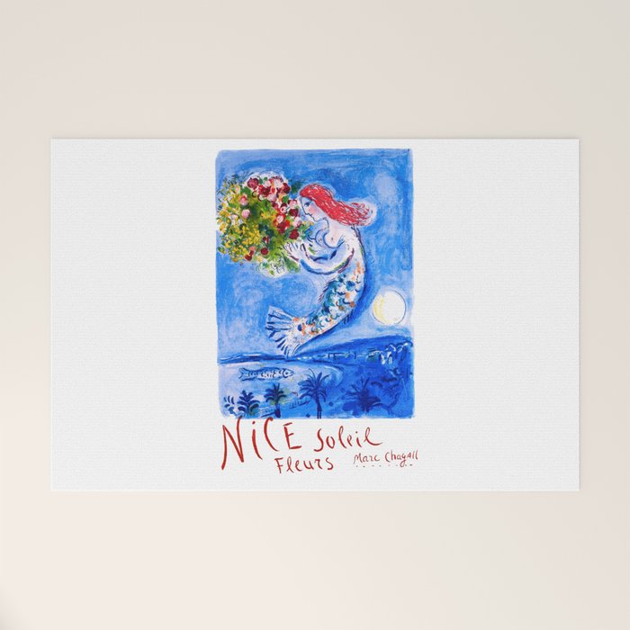 1962 FRANCE Marc Chagall Nice Soleil Fleurs Travel Poster Welcome Mat