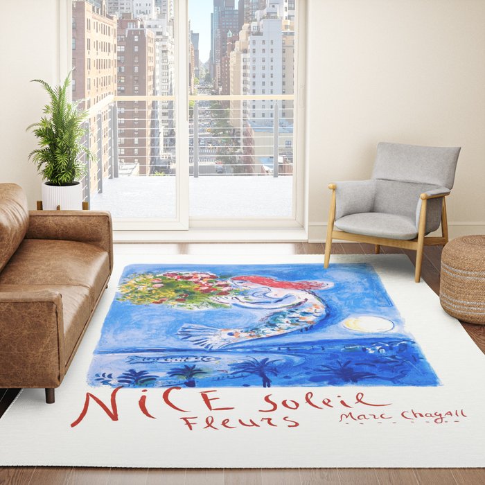 1962 FRANCE Marc Chagall Nice Soleil Fleurs Travel Poster Rug