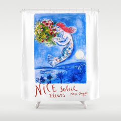 1962 FRANCE Marc Chagall Nice Soleil Fleurs Travel Poster Shower Curtain