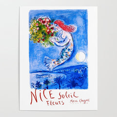 1962 FRANCE Marc Chagall Nice Soleil Fleurs Travel Poster Poster