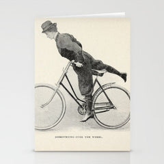 "Dismounting Over the Wheel" from "Bicycling for Ladies" by Maria E. Ward, 1896 Stationery Card