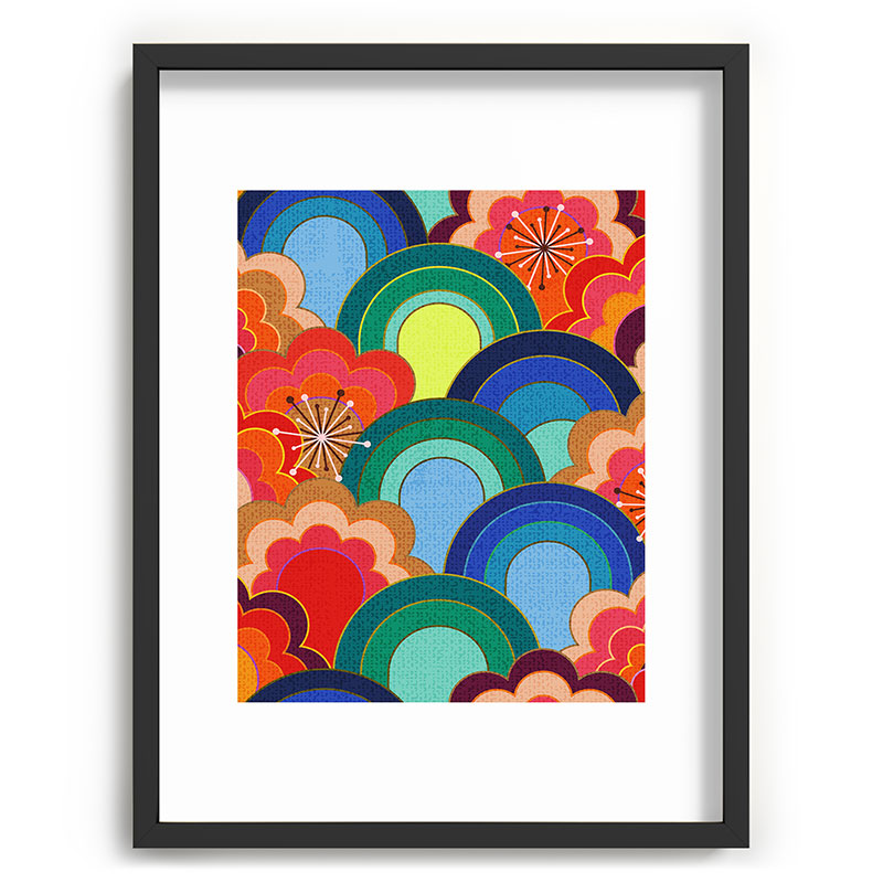 70s rainbow flowers sunset colors Framed Art Print