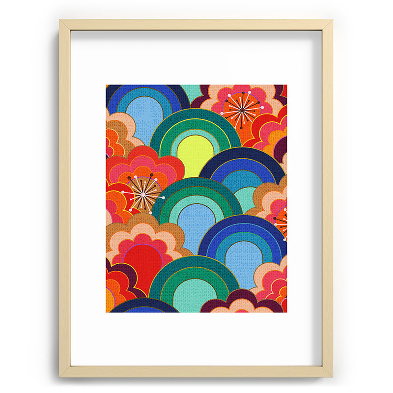 70s rainbow flowers sunset colors Framed Art Print