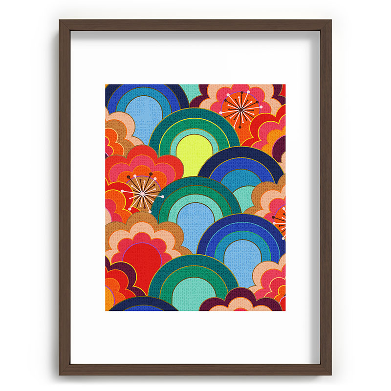 70s rainbow flowers sunset colors Framed Art Print