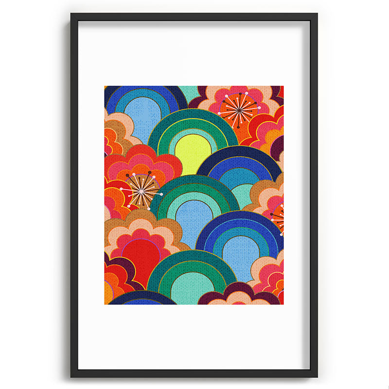 70s rainbow flowers sunset colors Framed Art Print