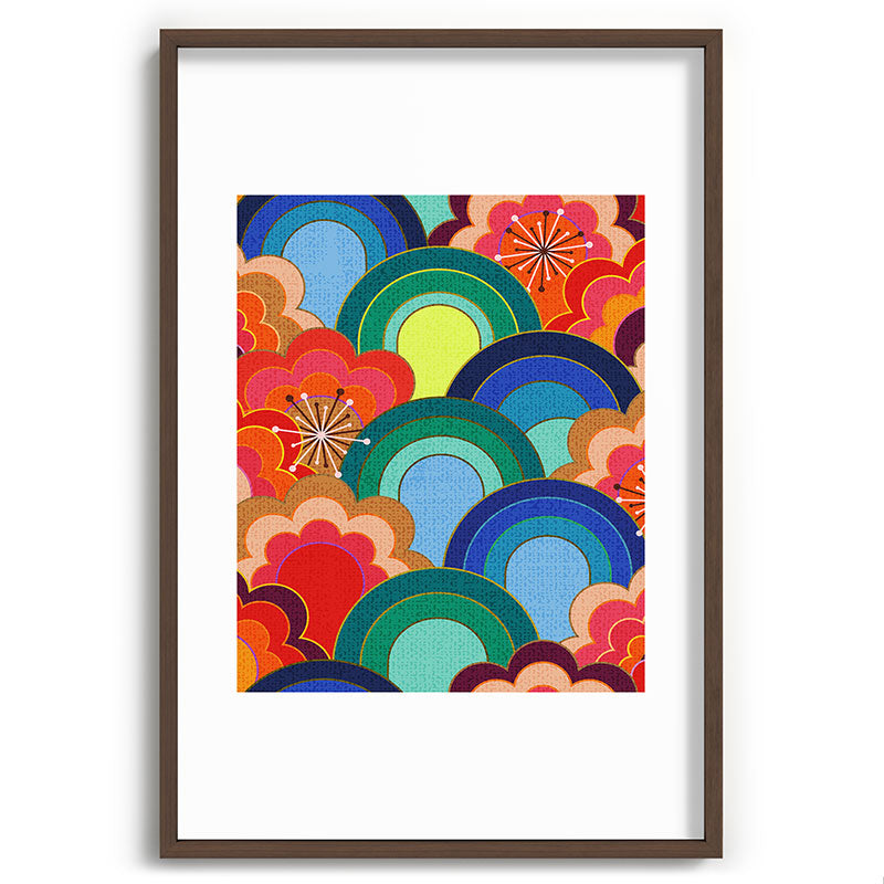 70s rainbow flowers sunset colors Framed Art Print