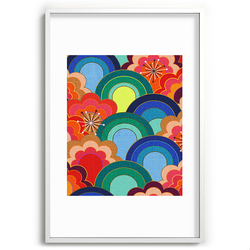 70s rainbow flowers sunset colors Framed Art Print