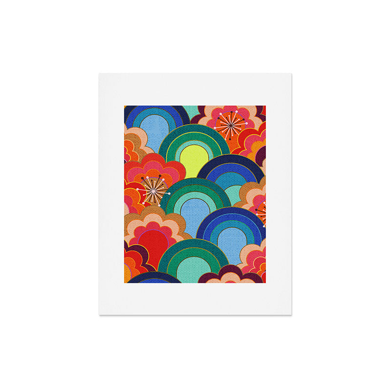 70s rainbow flowers sunset colors Art Print