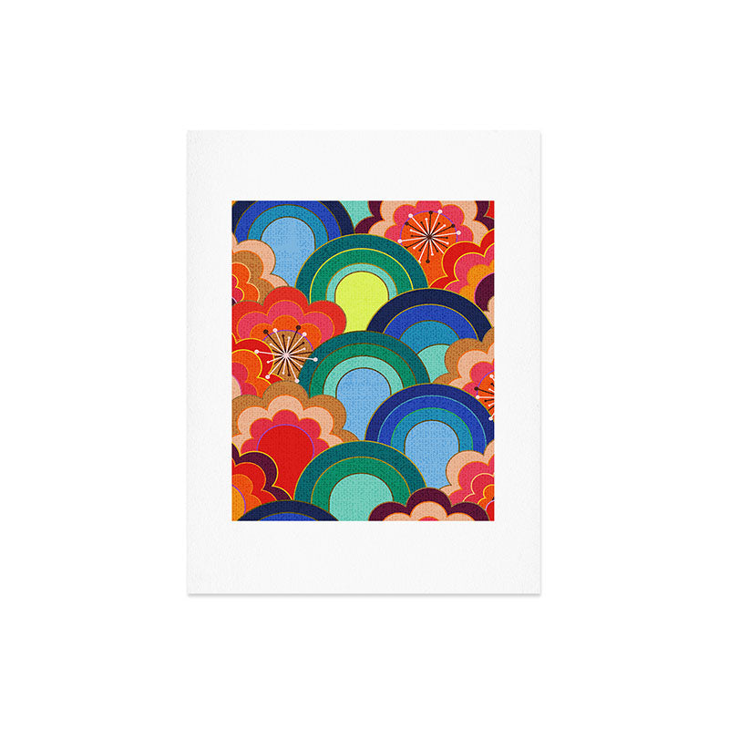 70s rainbow flowers sunset colors Art Print
