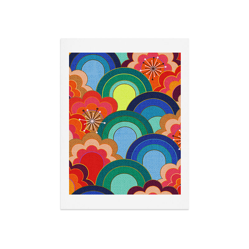 70s rainbow flowers sunset colors Art Print
