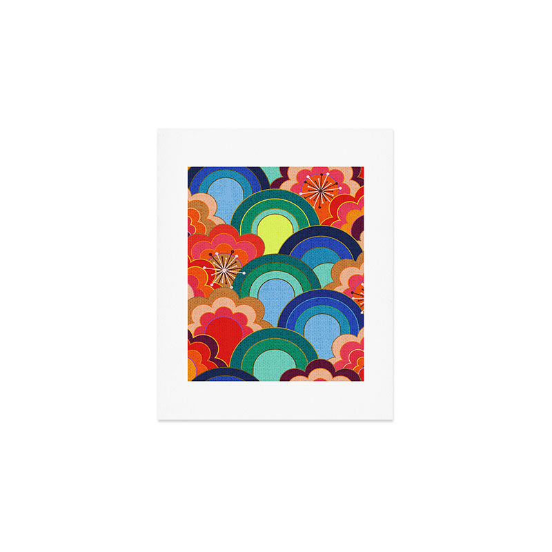 70s rainbow flowers sunset colors Art Print
