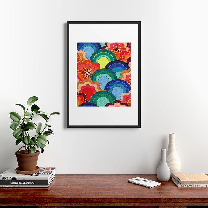 70s rainbow flowers sunset colors Framed Art Print