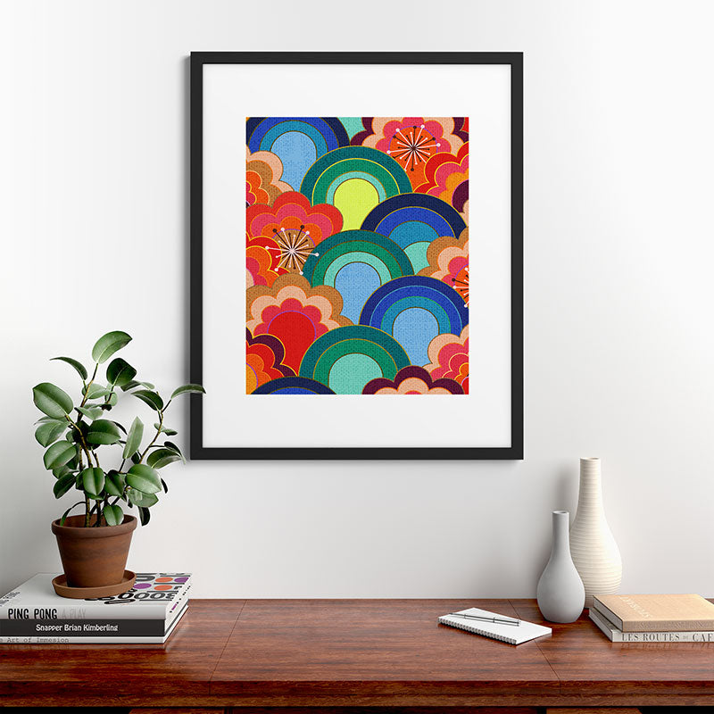 70s rainbow flowers sunset colors Framed Art Print