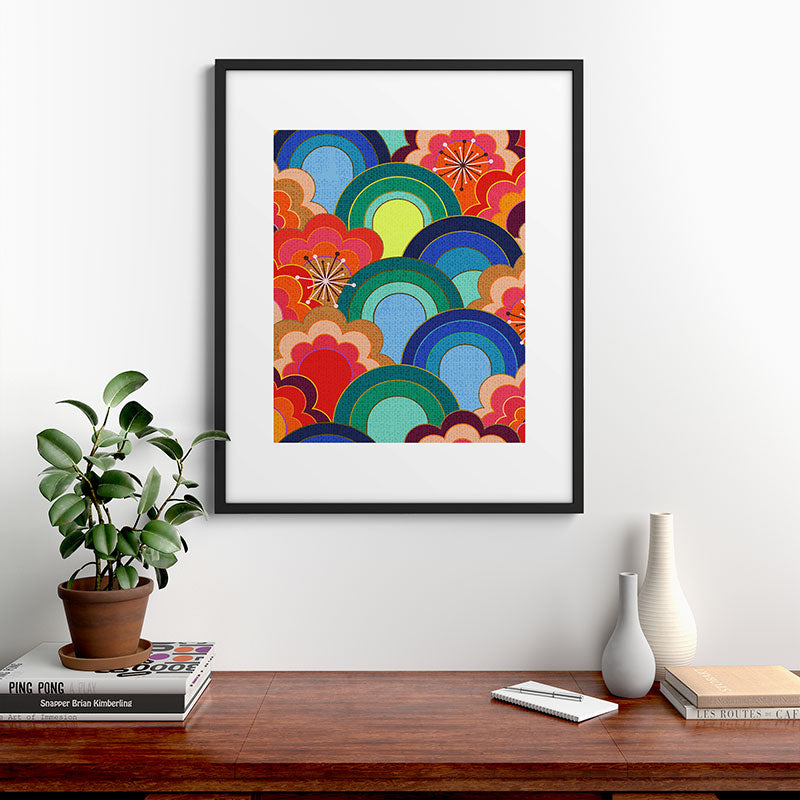 70s rainbow flowers sunset colors Framed Art Print