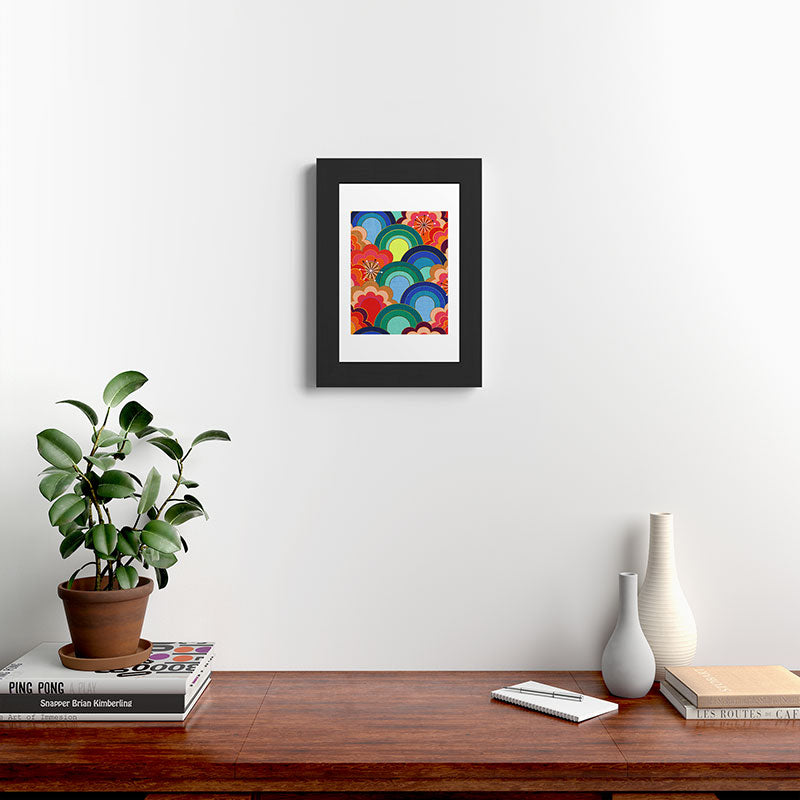 70s rainbow flowers sunset colors Framed Art Print