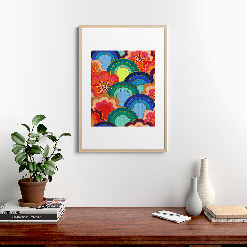 70s rainbow flowers sunset colors Framed Art Print
