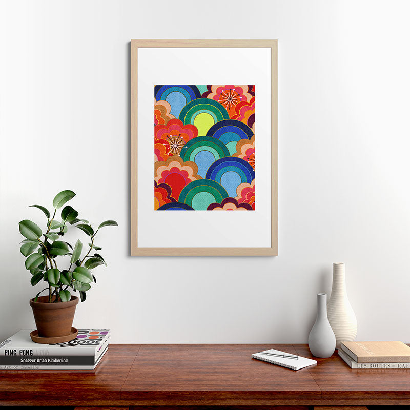 70s rainbow flowers sunset colors Framed Art Print
