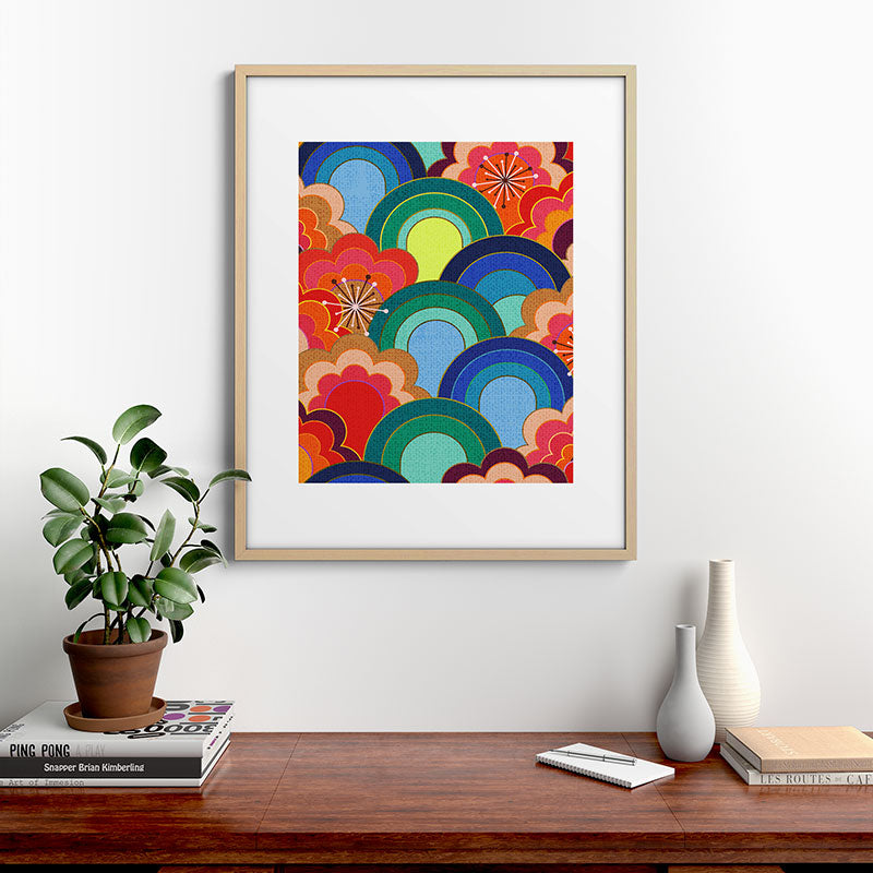 70s rainbow flowers sunset colors Framed Art Print