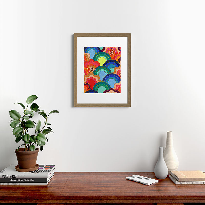 70s rainbow flowers sunset colors Framed Art Print