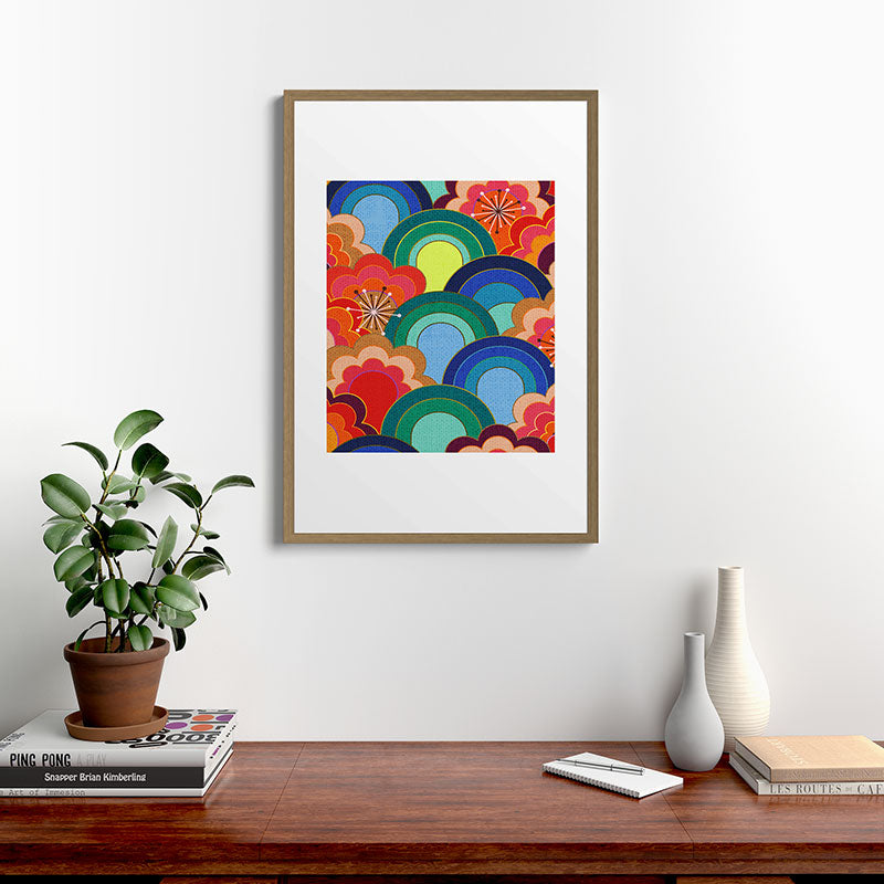 70s rainbow flowers sunset colors Framed Art Print