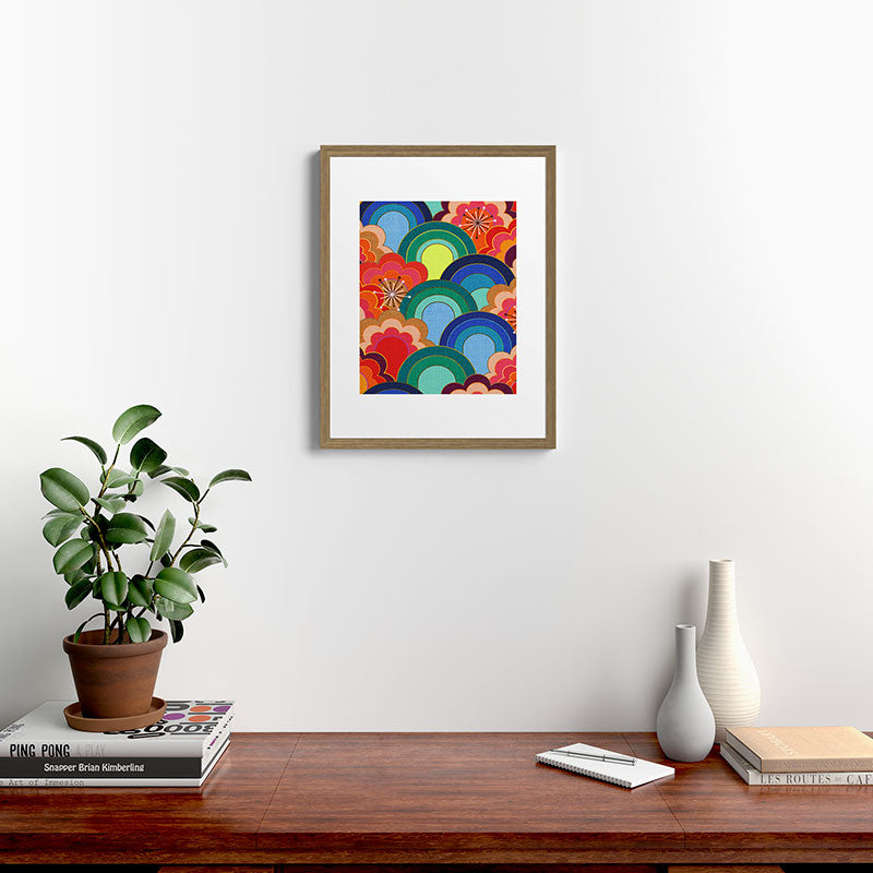 70s rainbow flowers sunset colors Framed Art Print