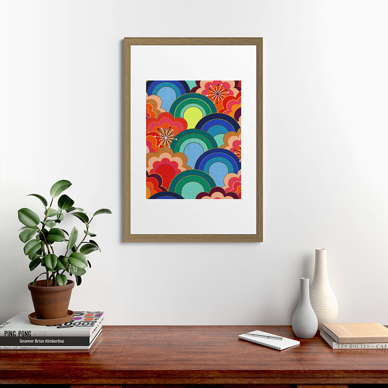 70s rainbow flowers sunset colors Framed Art Print