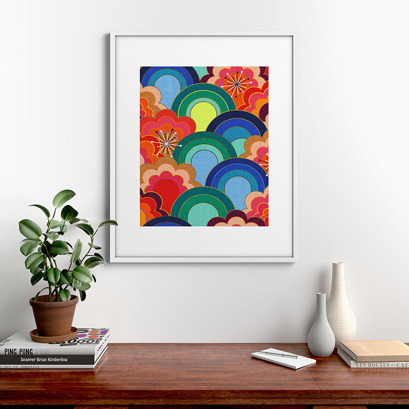 70s rainbow flowers sunset colors Framed Art Print