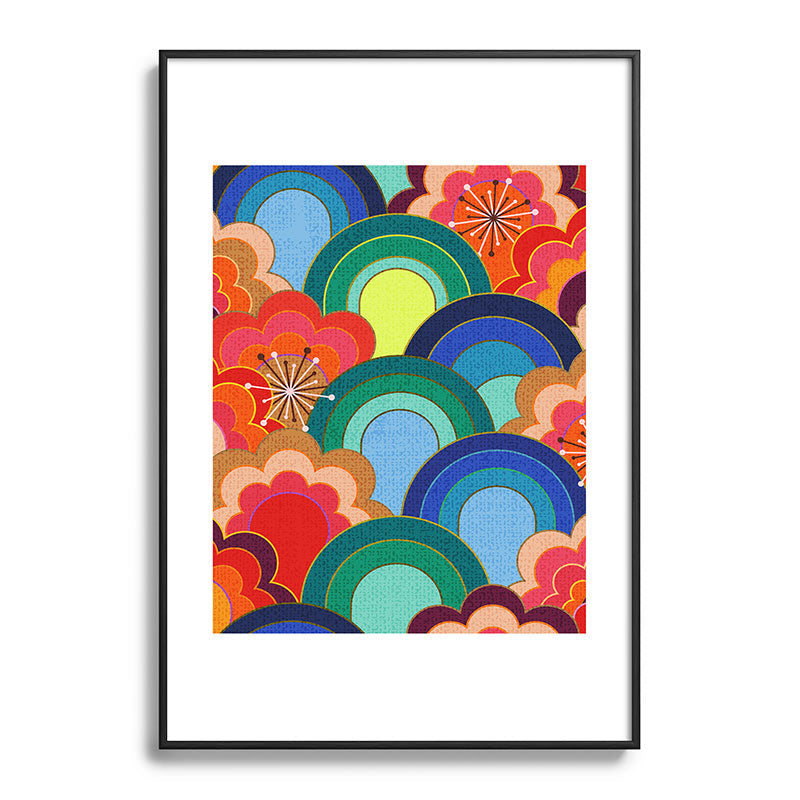 70s rainbow flowers sunset colors Framed Art Print