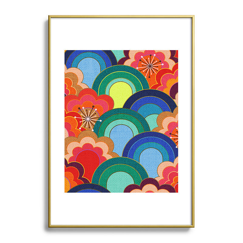 70s rainbow flowers sunset colors Framed Art Print