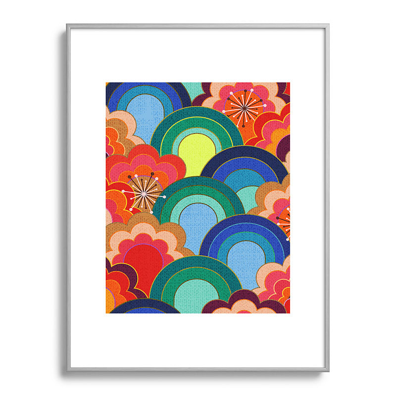 70s rainbow flowers sunset colors Framed Art Print