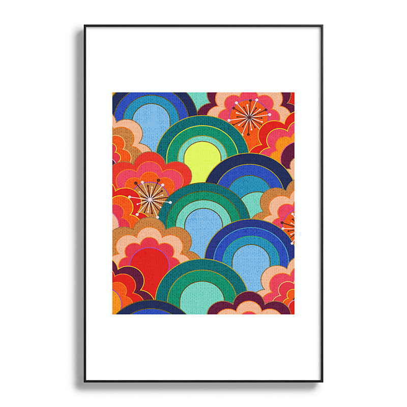 70s rainbow flowers sunset colors Framed Art Print