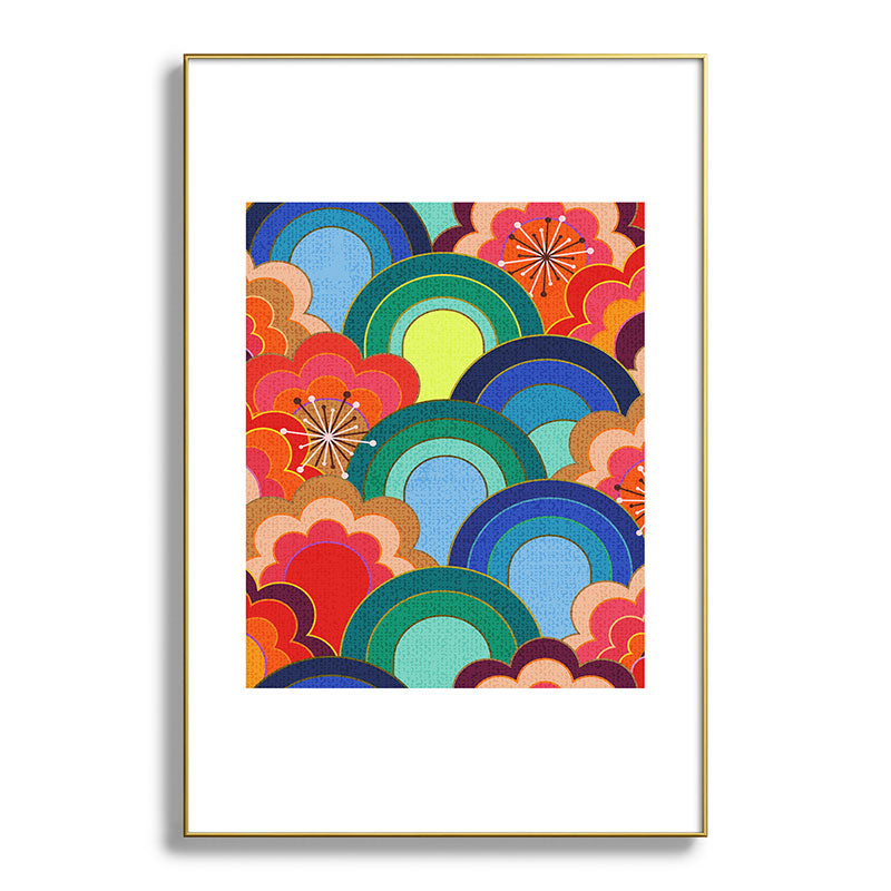 70s rainbow flowers sunset colors Framed Art Print