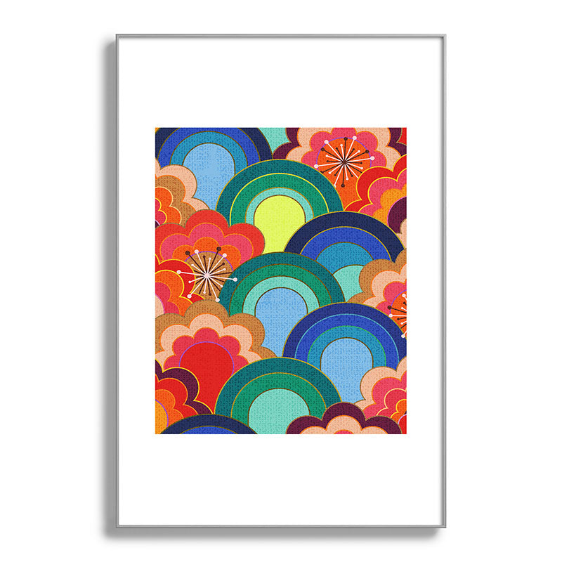 70s rainbow flowers sunset colors Framed Art Print