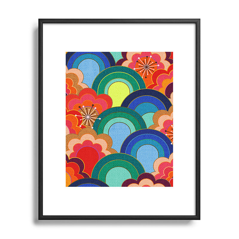 70s rainbow flowers sunset colors Framed Art Print