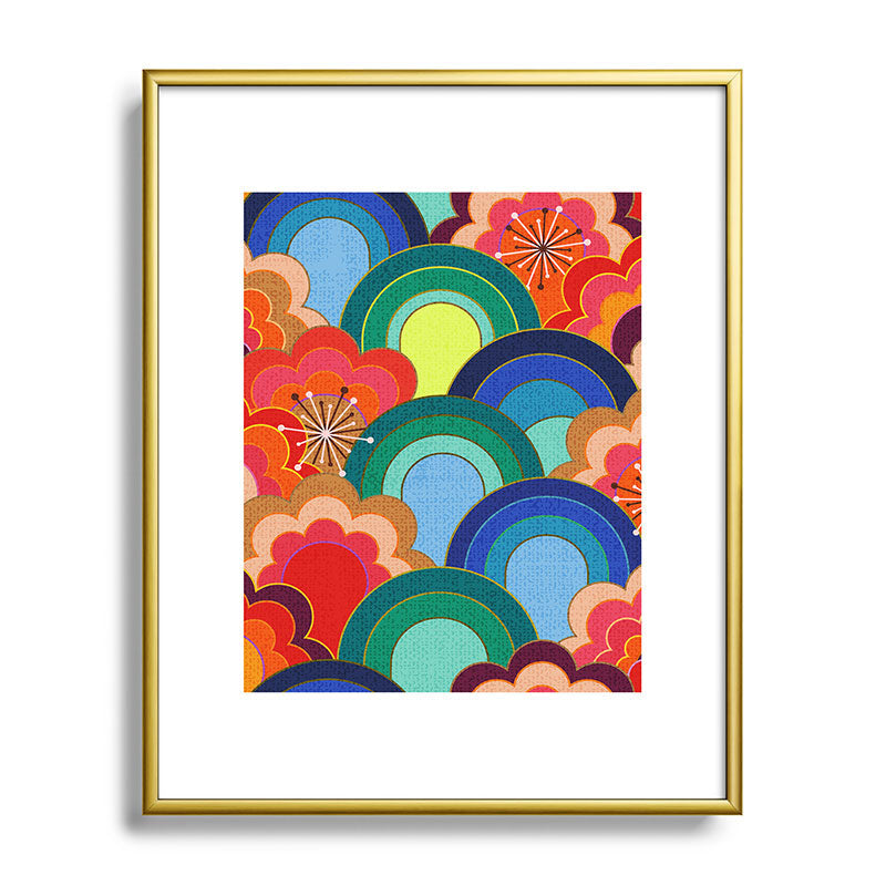 70s rainbow flowers sunset colors Framed Art Print
