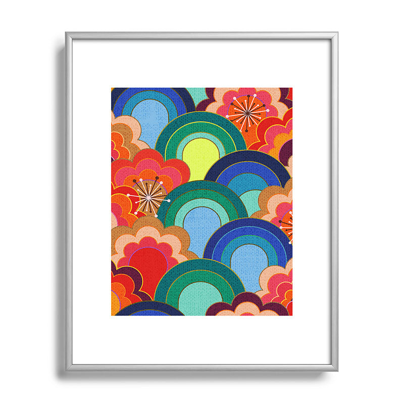 70s rainbow flowers sunset colors Framed Art Print